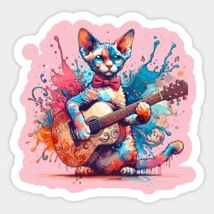 Devon Rex Cat Playing Guitar Sticker
